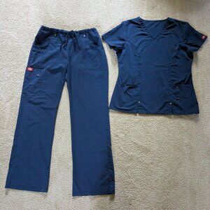 Dickies Xtreme Stretch Women's V-Neck Scrub Top & Drawstring Pants-Royal Blue